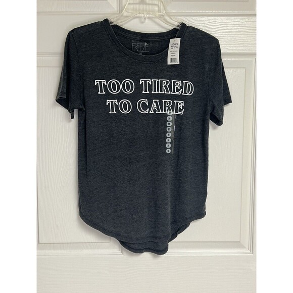 Kohls Womens Shirt Too Tired To Care Size Medium Gray T Shirt Ladies Freeze - Picture 2 of 8